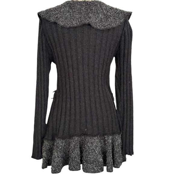 Vintage Y2K Forla Paris Mohair Wool Black Cardigan Steampunk Goth Victorian LRG - Picture 3 of 14